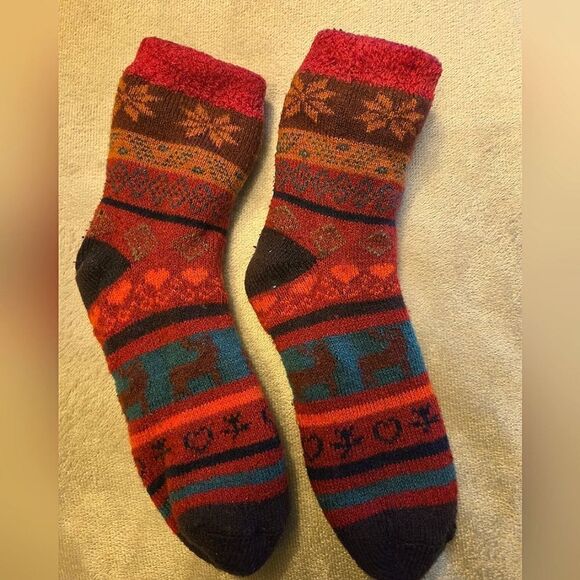 Fairisle Moose Fuzzy Fleece Thick Socks/Slippers - Picture 1 of 4